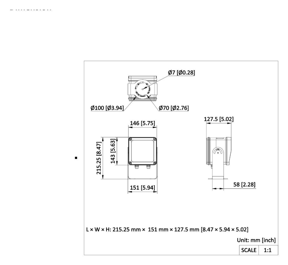 DS-TL2024AI 外形尺寸圖 215.25 mm × 151 mm × 127.5 mm (8.47" × 5.94" × 5.02") (L × W × H)｜重量 Approx. 2.73 kg (6.02 lb.)｜Unit: mm