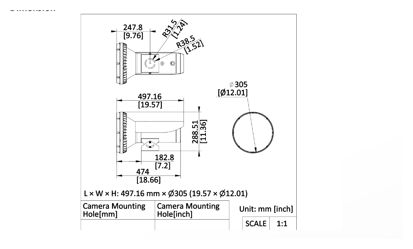 DS-TL3001B 外形尺寸圖 Ø 305 mm × 497.16 mm (Ø 12.01" × 19.57")｜重量 Approx. 7.1 kg (15.56 lb.)｜Unit: mm