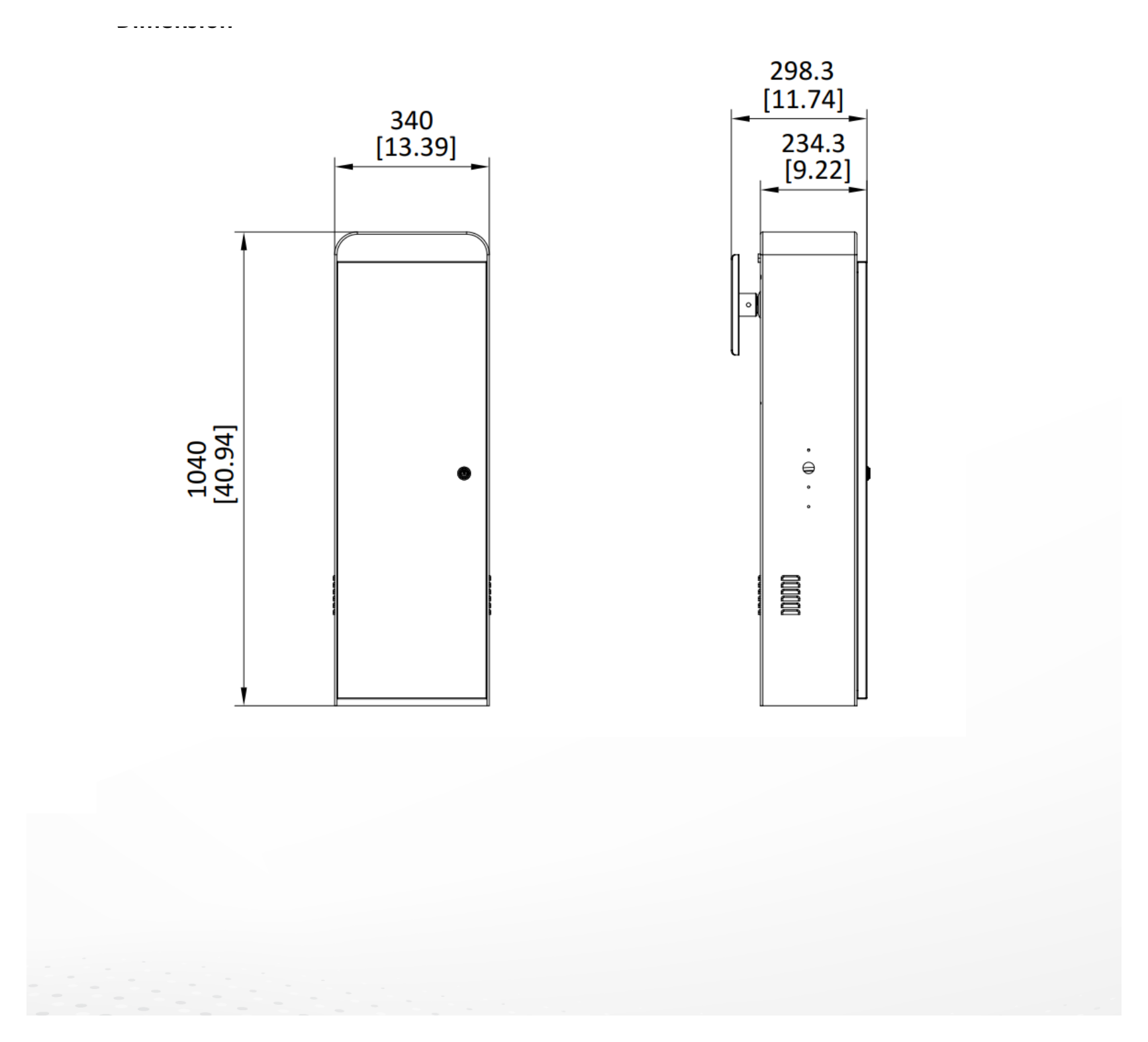 DS-TMG320 外形尺寸圖 1040 × 340 × 298.3 mm (40.94 × 13.39 × 11.74 inch)｜重量 37.79 kg (83.31 lb.)｜Unit: mm