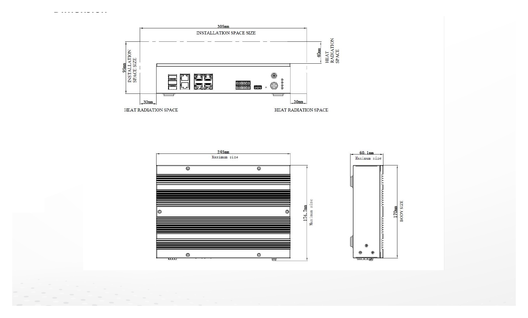 DS-TP50-08H 外形尺寸圖 245 mm × 170 mm × 55 mm (9.6" × 6.7" × 2.1")｜重量 2 kg (4.4 lb.)｜Unit: mm