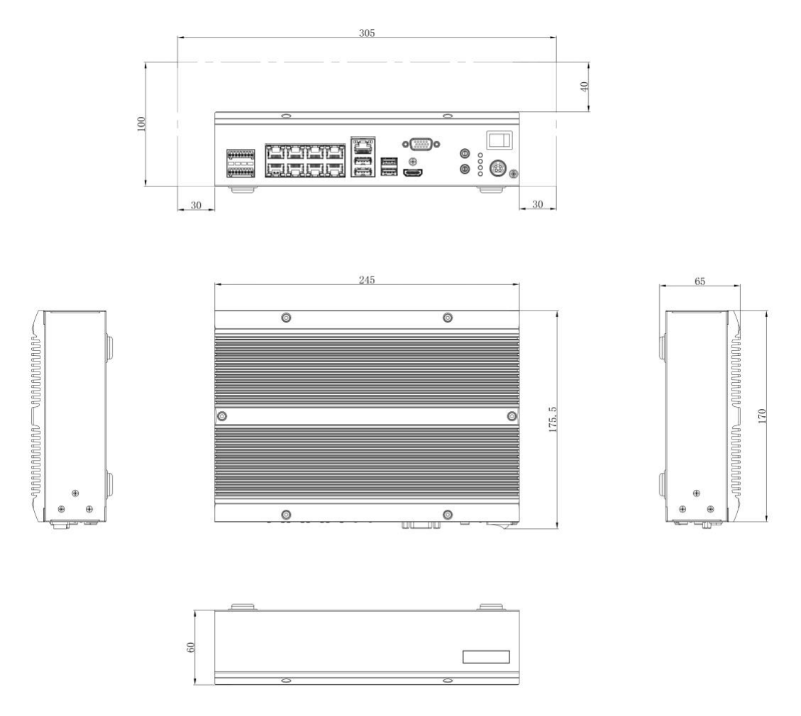 DS-TPE300-S 外形尺寸圖 245 × 170 × 65 mm (9.65 × 6.69 × 2.56 inch)｜重量 2 kg (4.4 lb.)｜Unit: mm