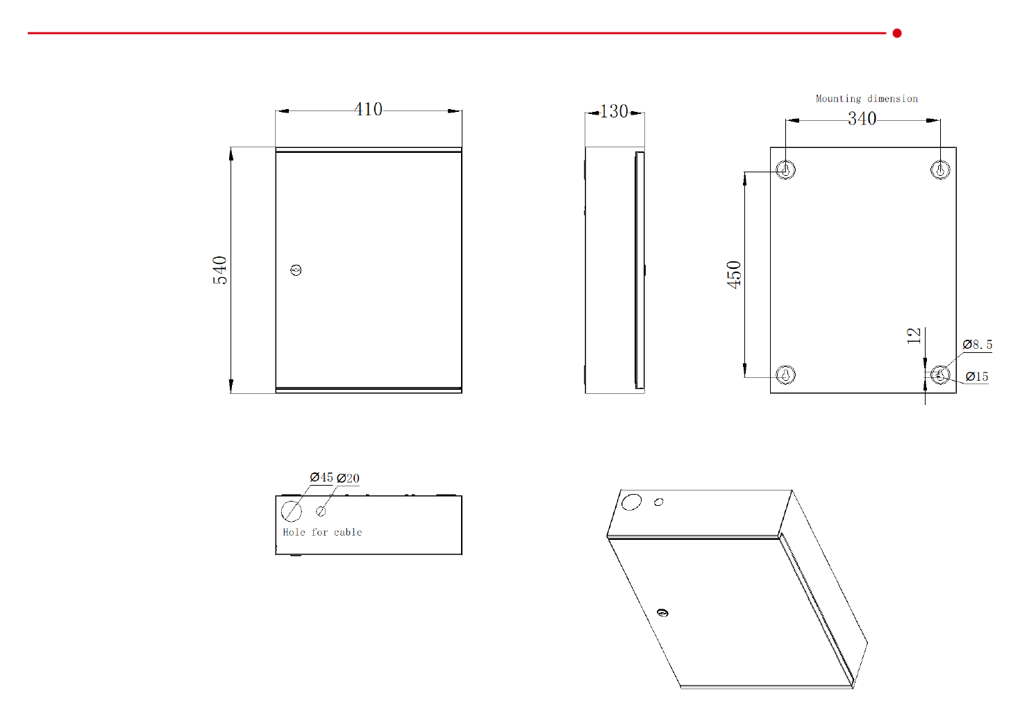 DS-TPM400-P 外形尺寸圖 410 × 130 × 540 mm (16.1 × 5.1 × 21.2 inch)｜重量 15 kg (33.1 lb.)｜Unit: mm
