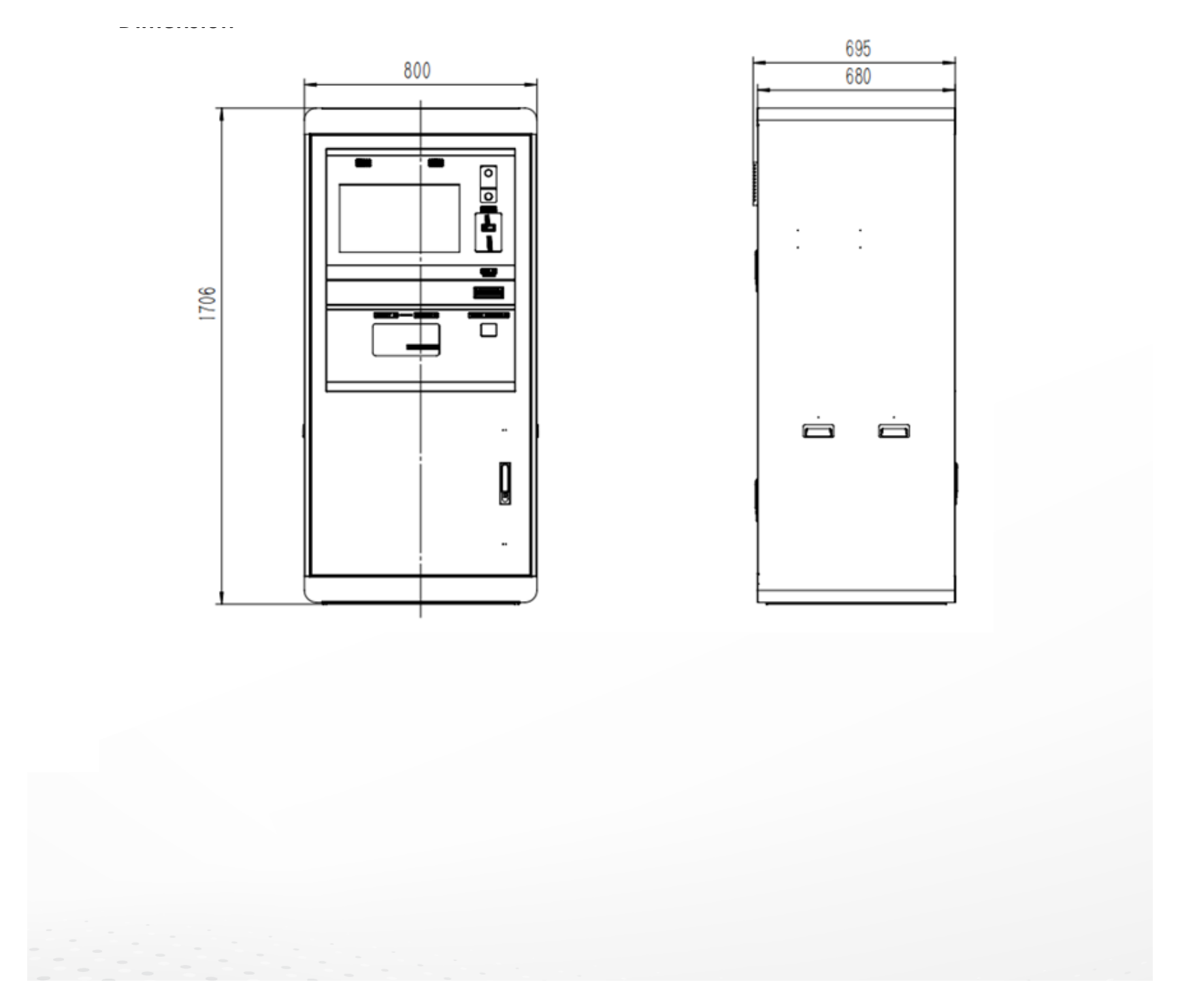 DS-TPP427 外形尺寸圖 800 × 1706 × 695 mm (31.5 × 61.2 × 27.4 inch)｜重量 195 kg (429.9 lb.)｜Unit: mm