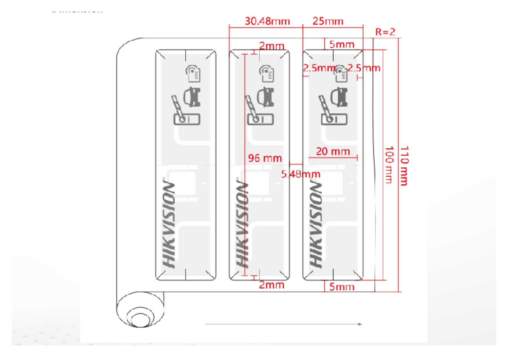 DS-TRC900-8/A 外形尺寸圖 100 × 25 × 1 mm (3.94 × 0.98 × 0.04 inch)｜Unit: mm