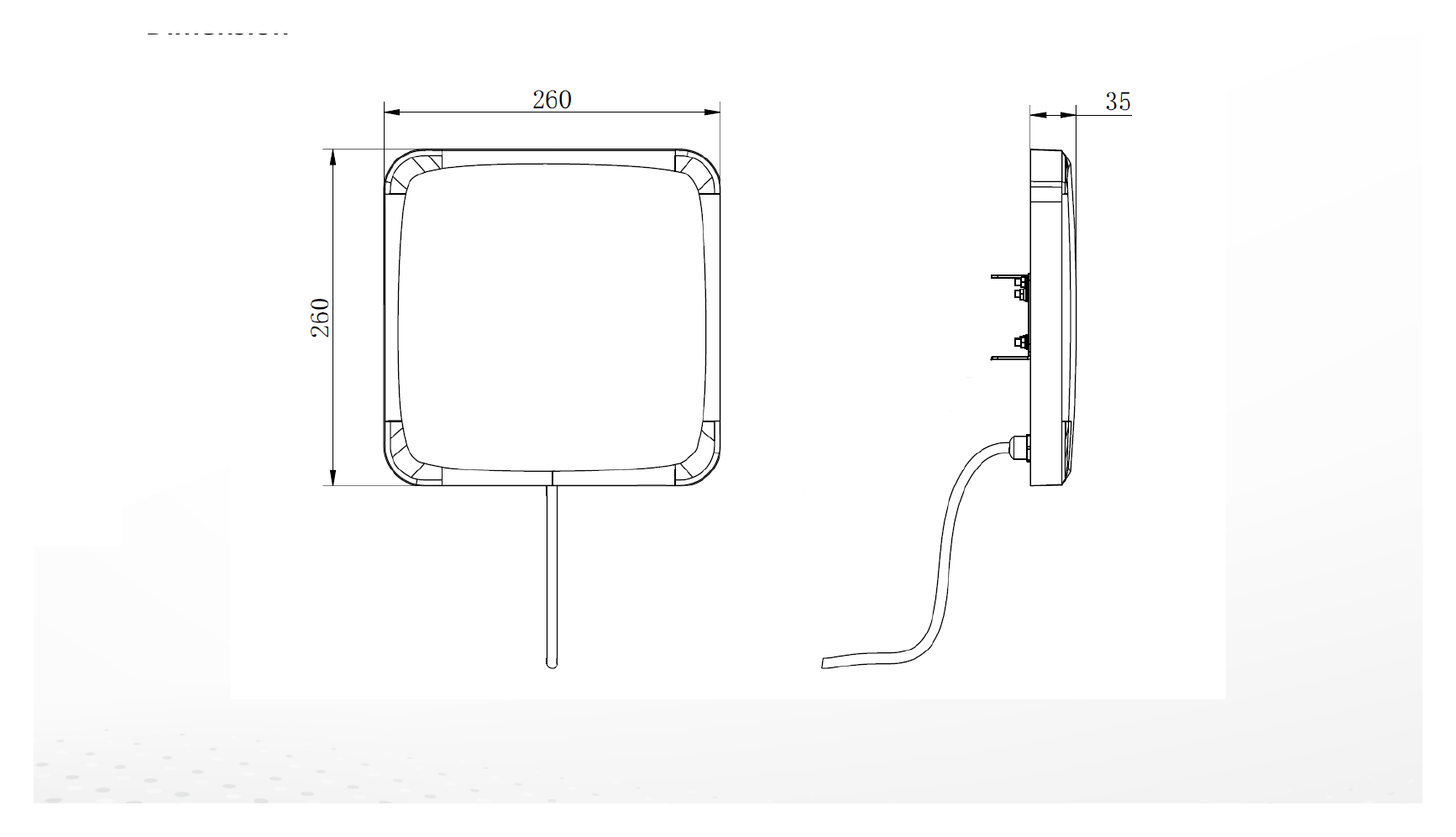 DS-TRI900-1 外形尺寸圖 260 × 260 × 35 mm (10.24 × 10.24 × 1.38 inch)｜Unit: mm