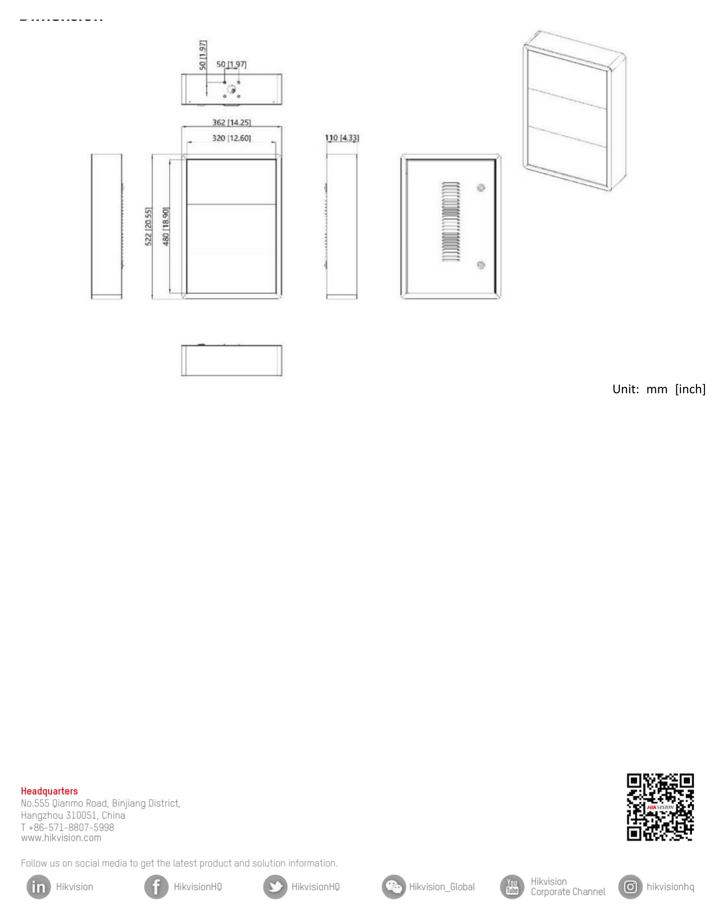 DS-TVL223-2-10P 外形尺寸圖 362 mm × 522 mm × 110 mm (14.25 × 20.55 × 4.33 inch)｜重量 9 ± 0.2 kg (19.84 ± 0.44 lb.)｜Unit: mm