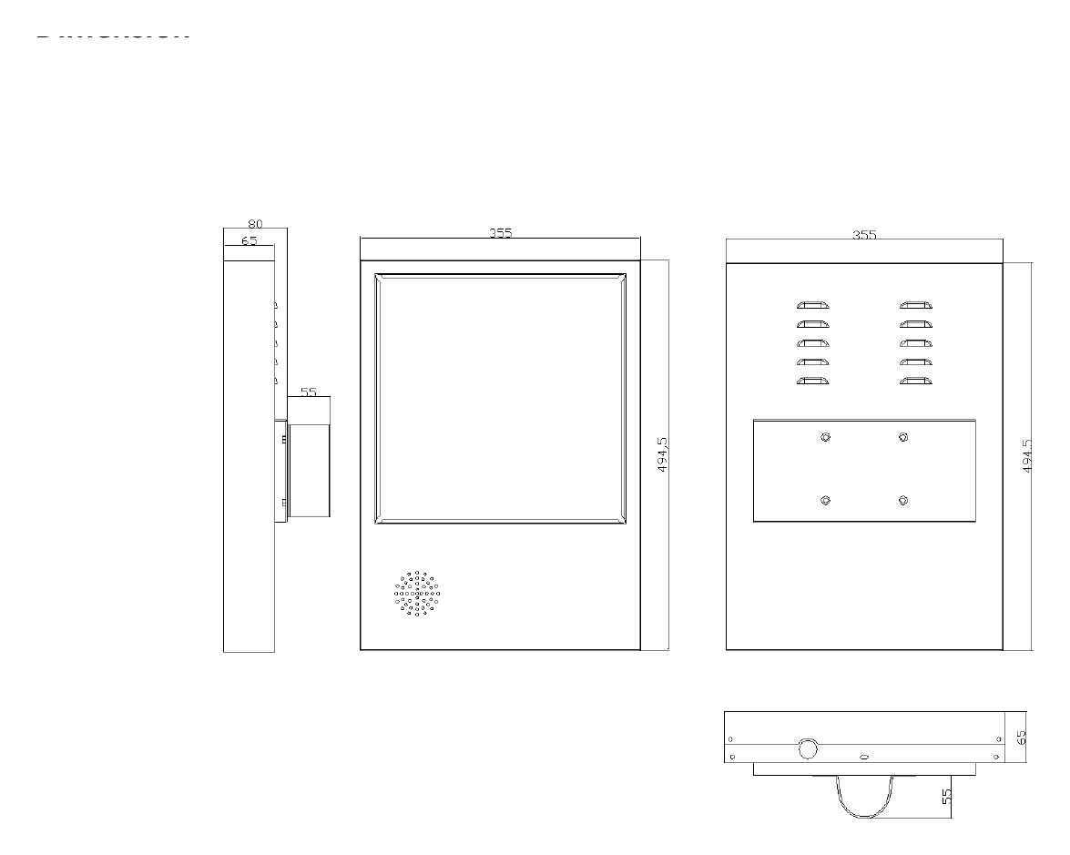 DS-TVL224 外形尺寸圖 355 × 495 × 80 mm (13.98 × 19.47 × 2.56 inch)｜重量 8 kg (17.64 lb.)｜Unit: mm