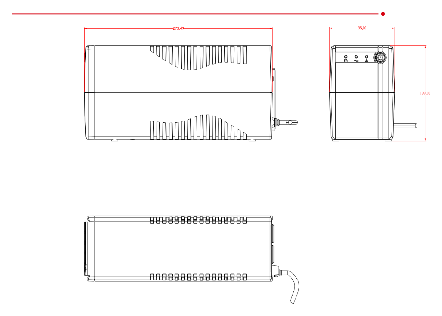 DS-UPS1000 外形尺寸圖 274 mm × 95 mm × 139 mm (10.79" × 3.74" × 5.47")｜重量 Approx. 5.4 kg (11.9 lb)｜Unit: mm