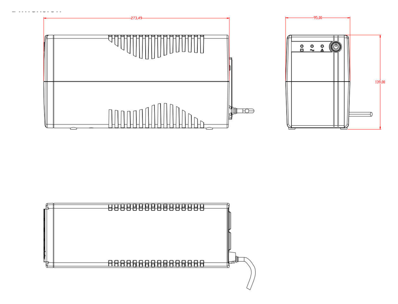 DS-UPS1000-X 外形尺寸圖 274 mm × 95 mm × 139 mm (10.79" × 3.74" × 5.47")｜重量 Approx. 5.4 kg (11.9 lb)｜Unit: mm