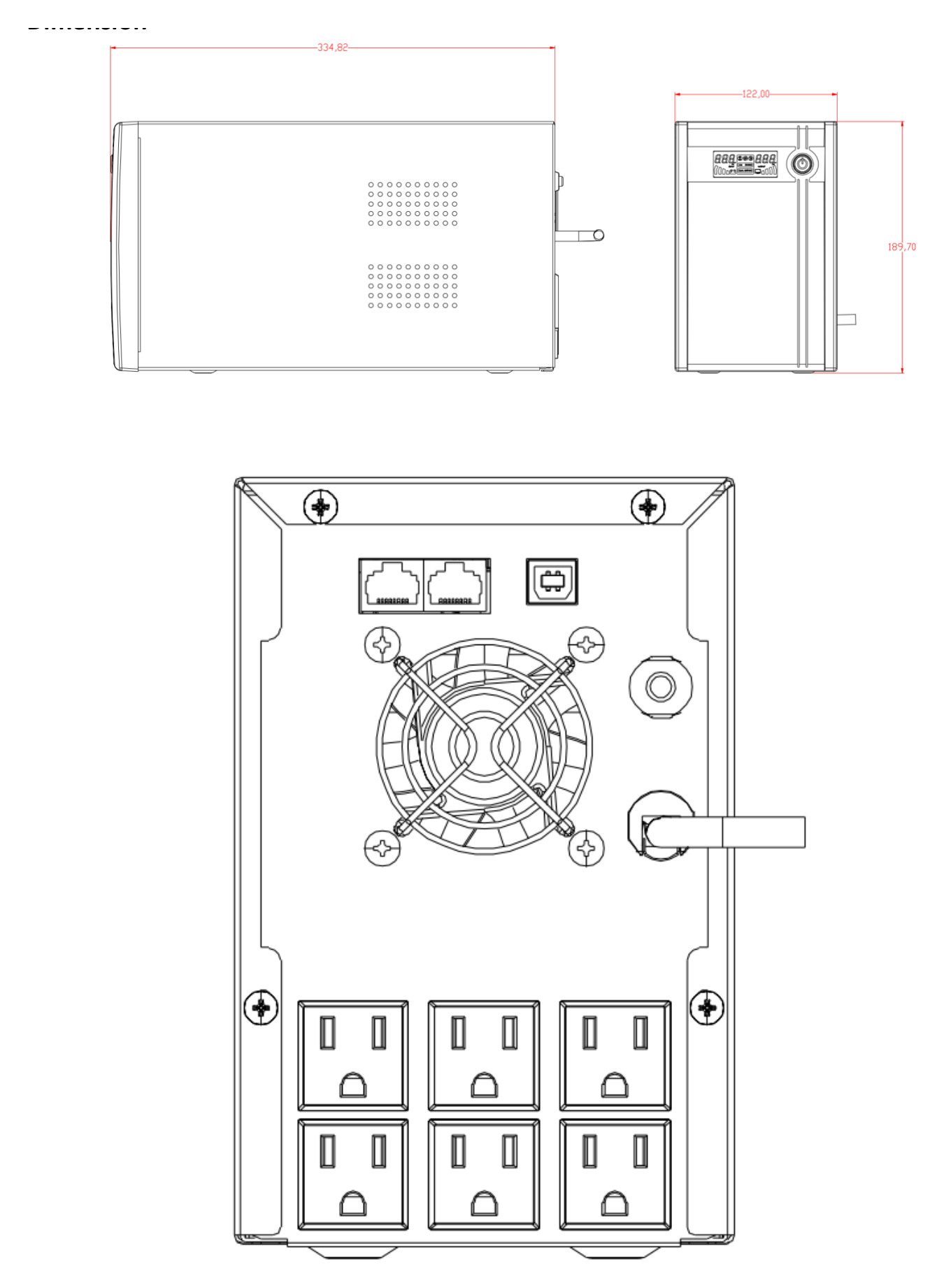 DS-UPS2000-X 外形尺寸圖 345 mm × 122 mm × 192 mm (13.58" × 4.80" × 7.56")｜重量 Approx. 11 kg (24.3 lb)｜Unit: mm