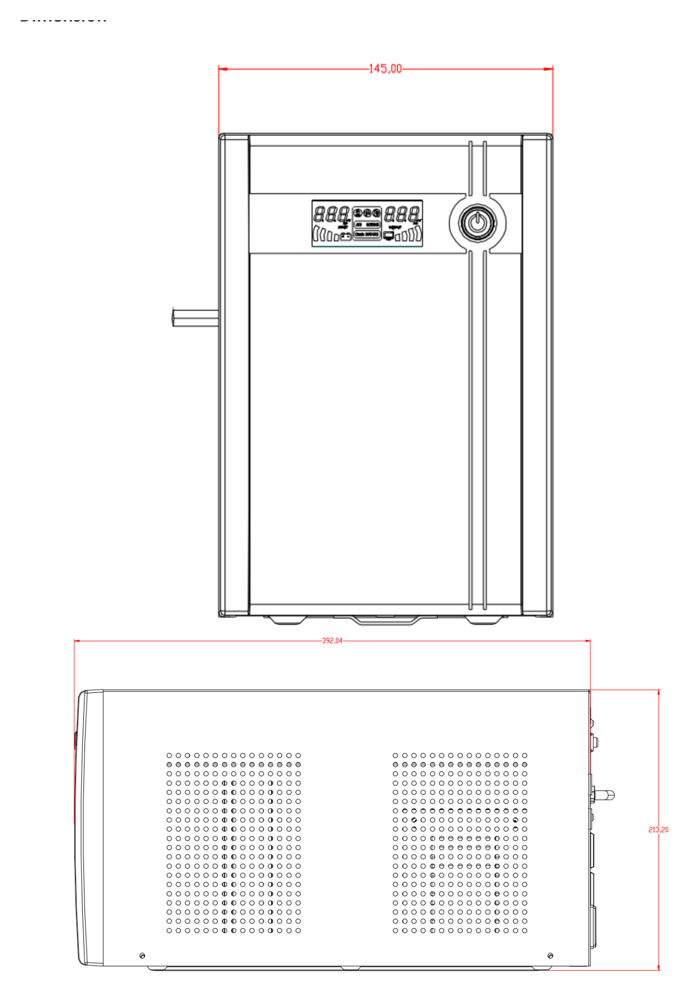 DS-UPS3000 外形尺寸圖 412 mm × 145 mm × 210 mm (16.22" × 5.71" × 8.27")｜重量 Approx. 18.5 kg (40.8 lb)｜Unit: mm