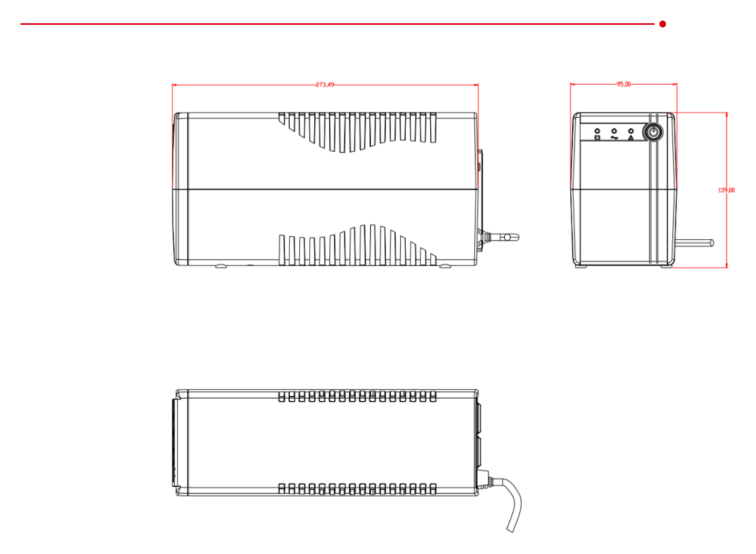 DS-UPS600 外形尺寸圖 274 mm × 95 mm × 139 mm (10.79" × 3.74" × 5.47")｜重量 Approx. 4.2 kg (9.26 lb)｜Unit: mm
