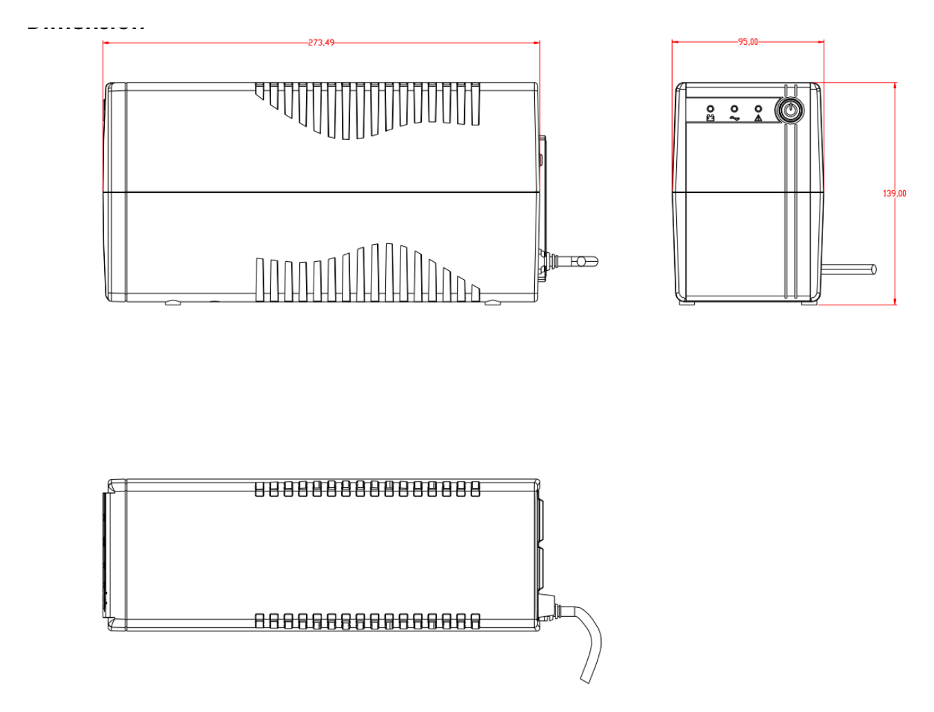 DS-UPS600-X 外形尺寸圖 274 mm × 95 mm × 139 mm (10.79" × 3.74" × 5.47")｜重量 Approx. 4.2 kg (9.26 lb)｜Unit: mm