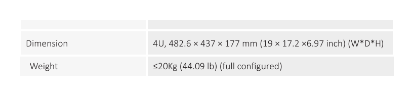 DSCON3000-4U 外形尺寸圖 4U, 482.6 × 437 × 177 mm (19 × 17.2 ×6.97 inch) (W*D*H)｜重量 ≤20Kg (44.09 lb) (full configured) www.dahuasecurity.com｜Unit