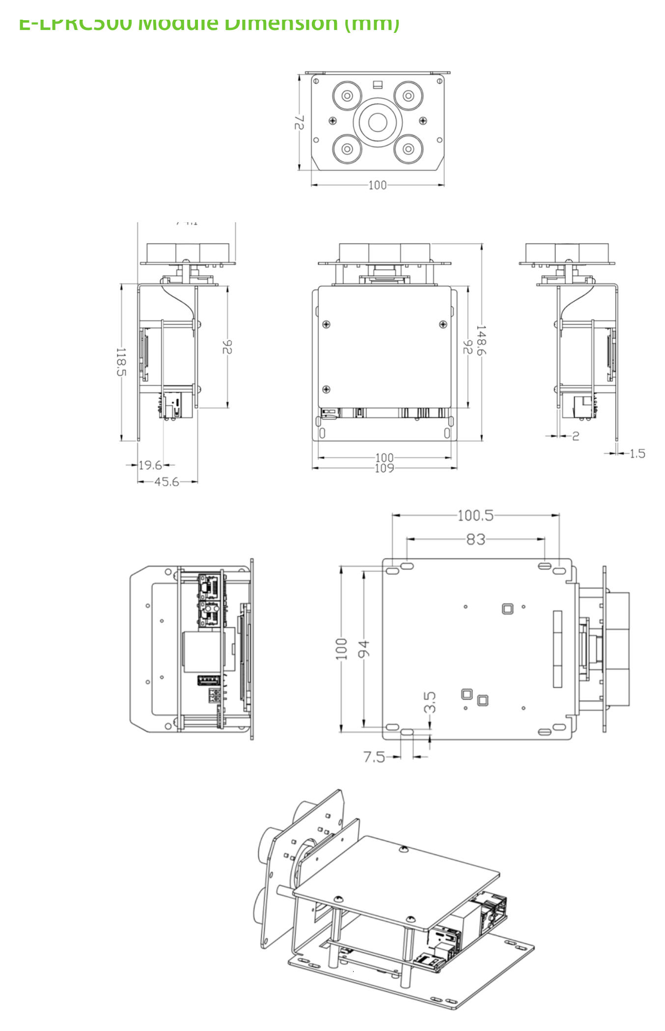 E-LPRC500 外形尺寸圖 詳見圖示｜Unit: mm