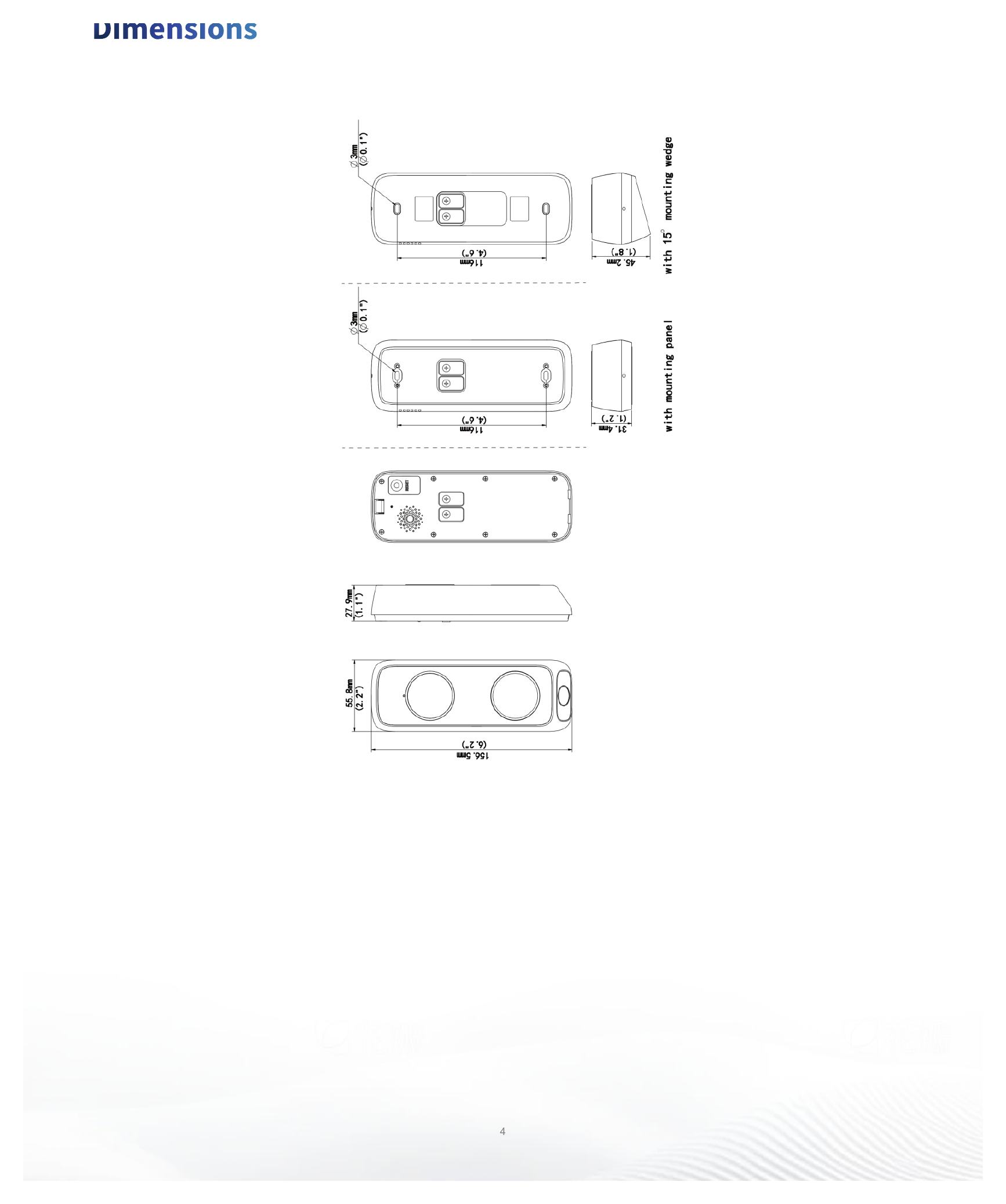 ED-525B-WB 外形尺寸圖 55.8 mm × 156.5 mm × 27.9 mm Net weight: 142g Gross weight: 295g With bracket installation, the power cable is installed