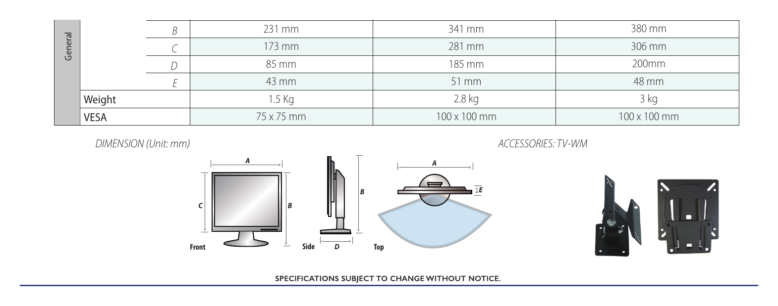 GALAXY19 外形尺寸圖 A 246 mm 453 mm 509 mm｜重量 1.5 Kg 2.8 kg 3 kg｜Unit: mm