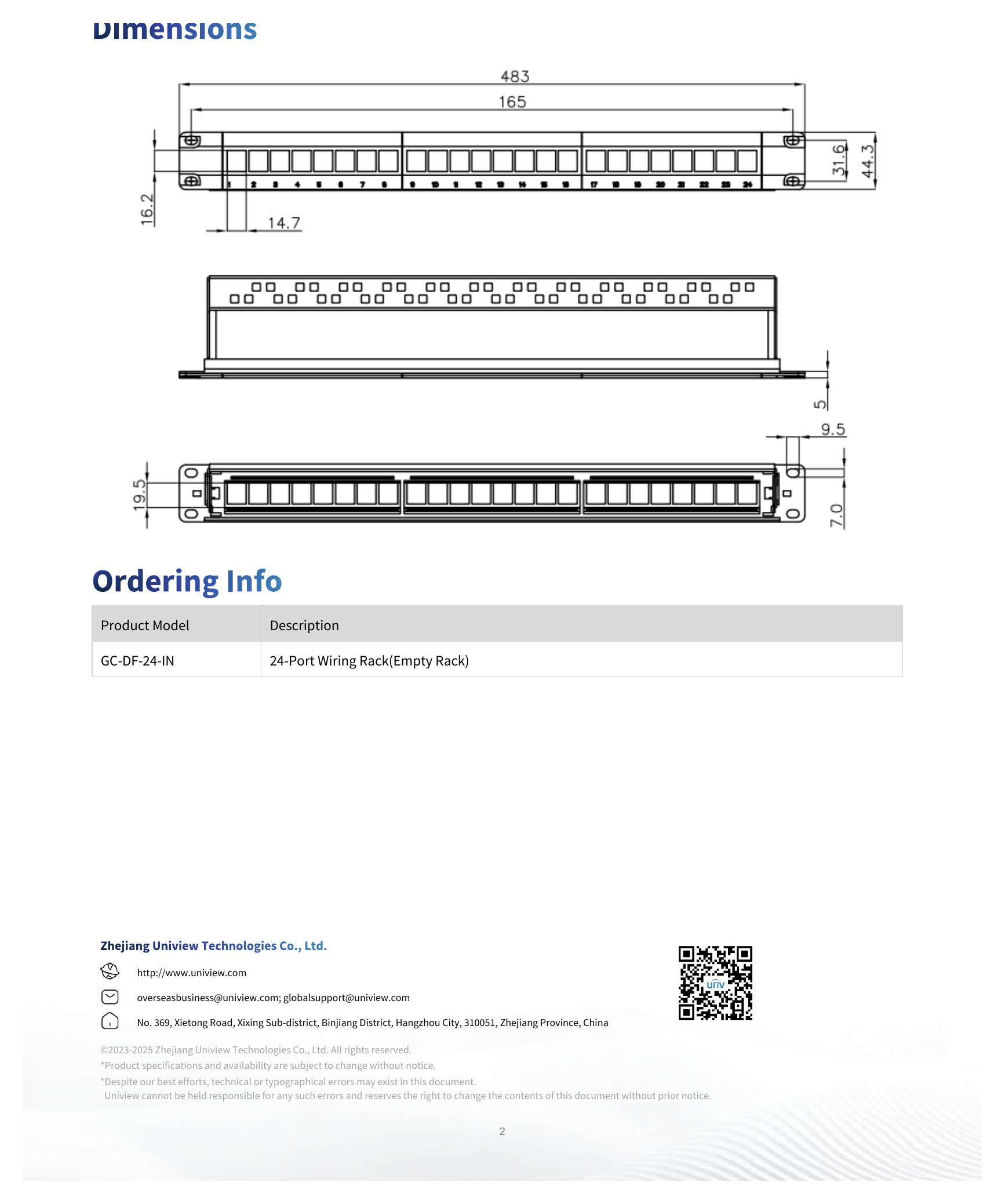 GC-DF-24-IN 外形尺寸圖 44.3×483mm|重量 0.37kg|Unit: mm