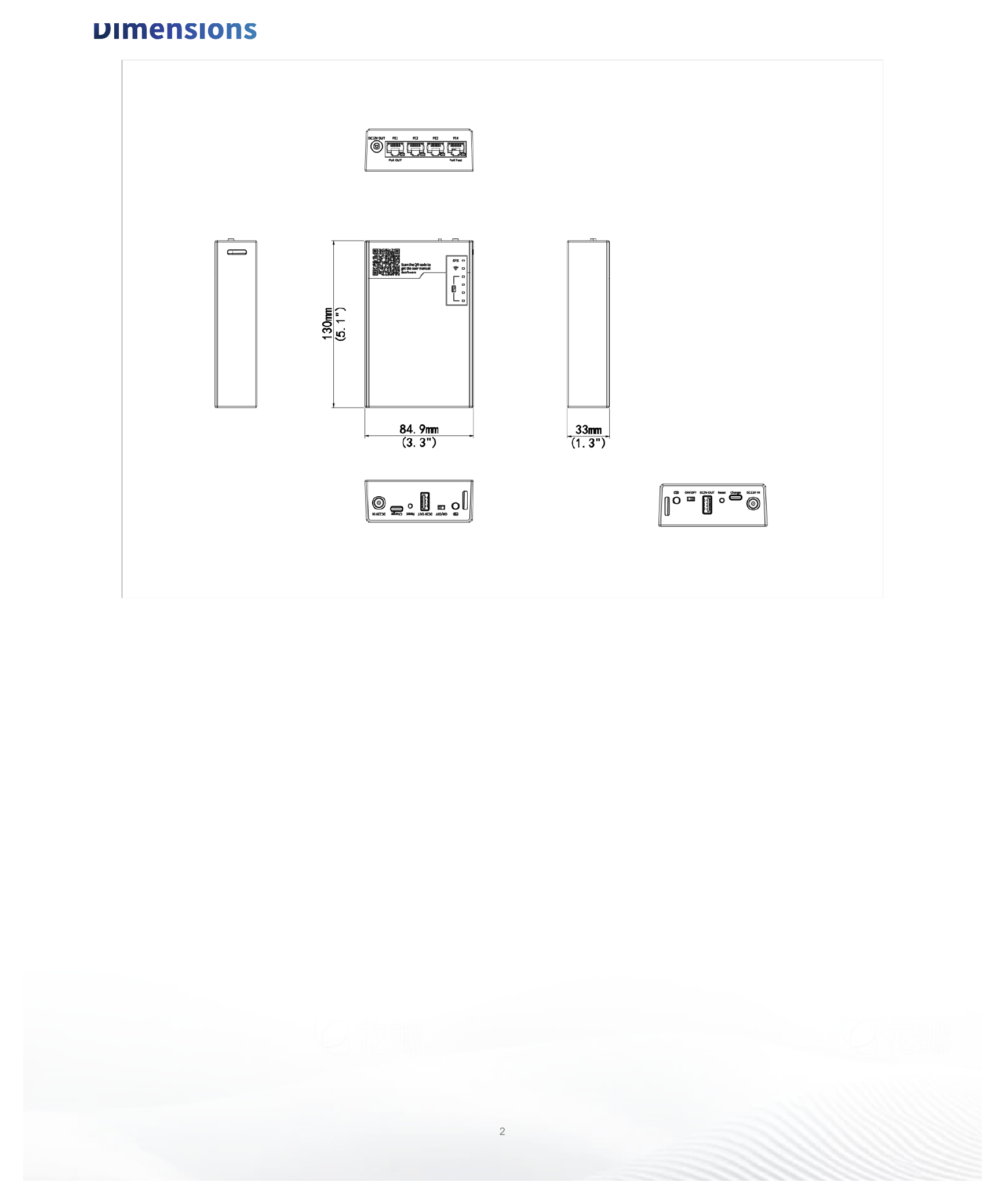 GCB01-B7 外形尺寸圖 130 × 85 × 33mm (5.1” × 3.3” × 1.3”) (L x W x H)｜Unit: mm