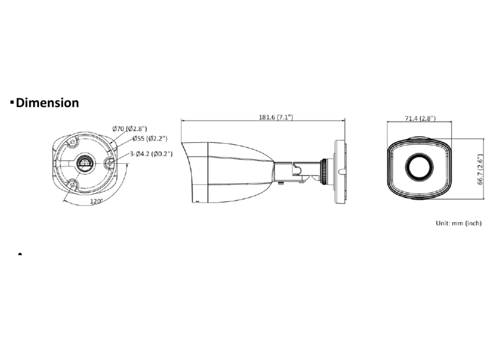 HWI-B140H 外形尺寸圖 181.6 mm × 71.4 mm × 66.7 mm (7.1" × 2.8" × 2.6")｜重量 Approx. 270 g (0.6 lb.)