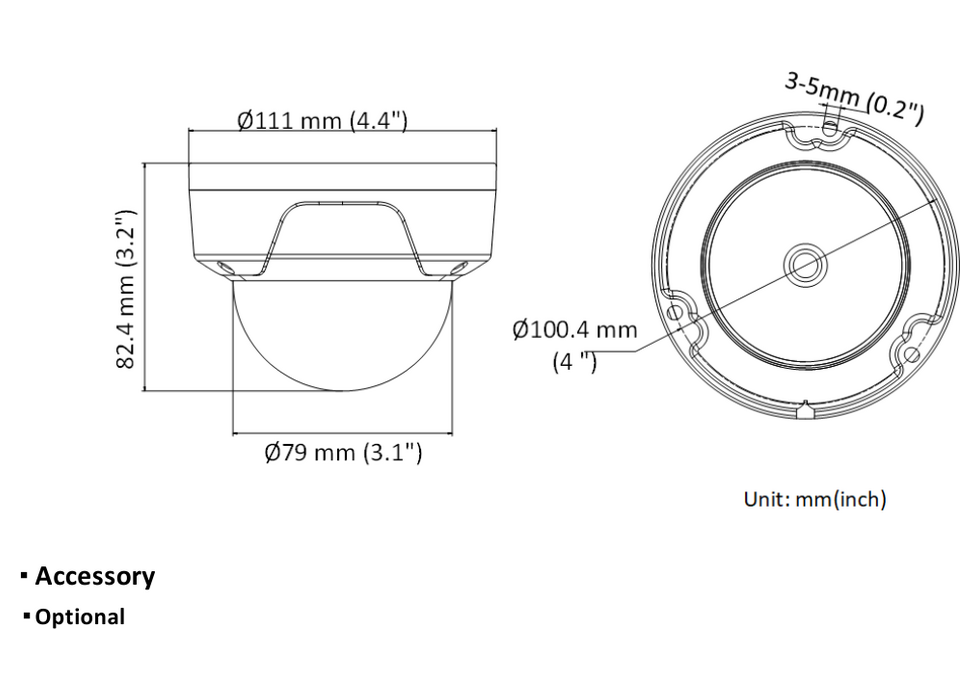 HWI-D121H 外形尺寸圖 Ø 111 mm × 82.4 mm (Ø 4.4" × 3.2")｜重量 Approx. 410 g (0.9 lb.)