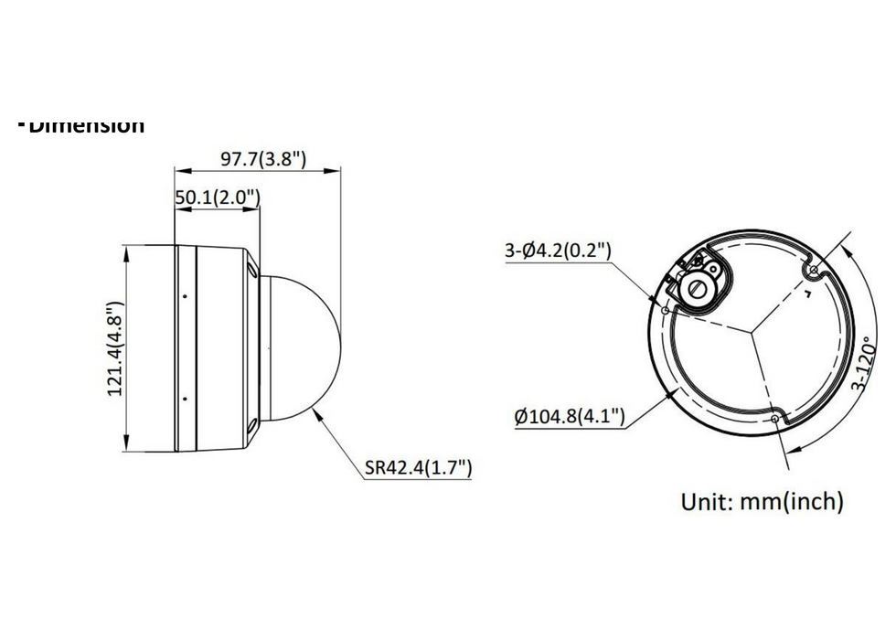 HWI-D140H 外形尺寸圖 Ø 121.4 mm × 97.7 mm (Ø 4.8" × 3.8")｜重量 Approx. 550 g (1.2 lb.)｜datasheet 來源為同系列 HWI-D140HA-LU