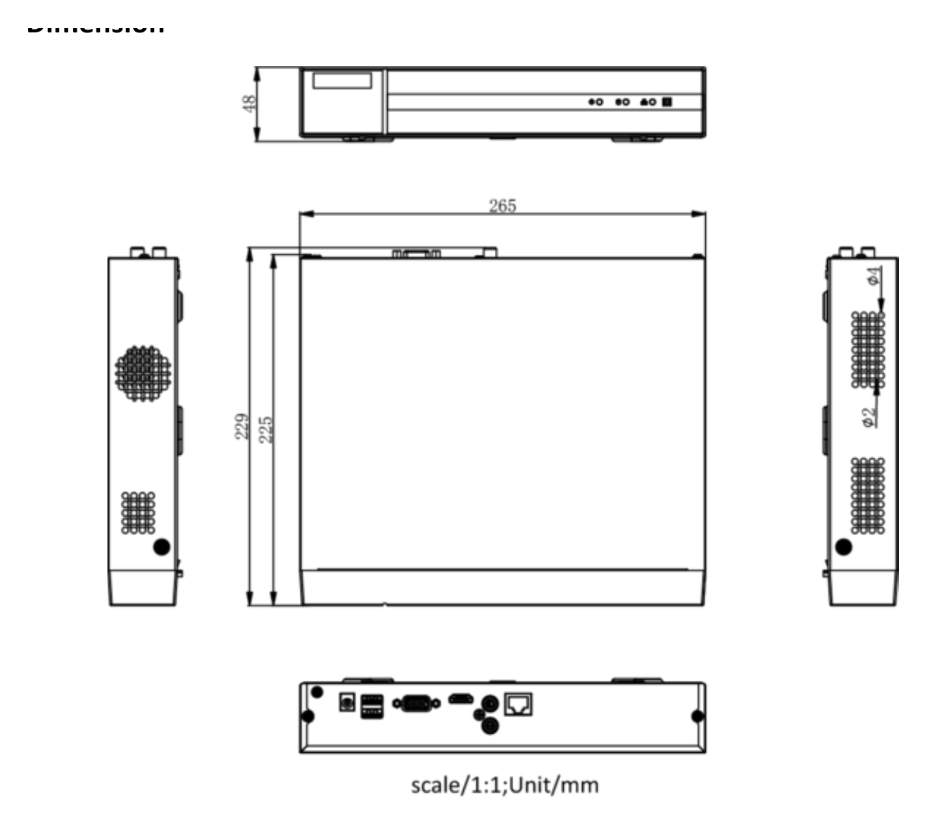 HWN-4104MH 外形尺寸圖 265 × 225 × 48 mm (10.2