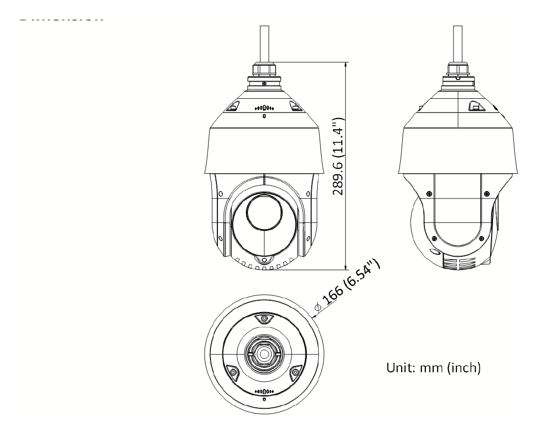 HWP-N4225IH-DE 外形尺寸圖 Ø 166 mm × 289.6 mm (Ø 6.54