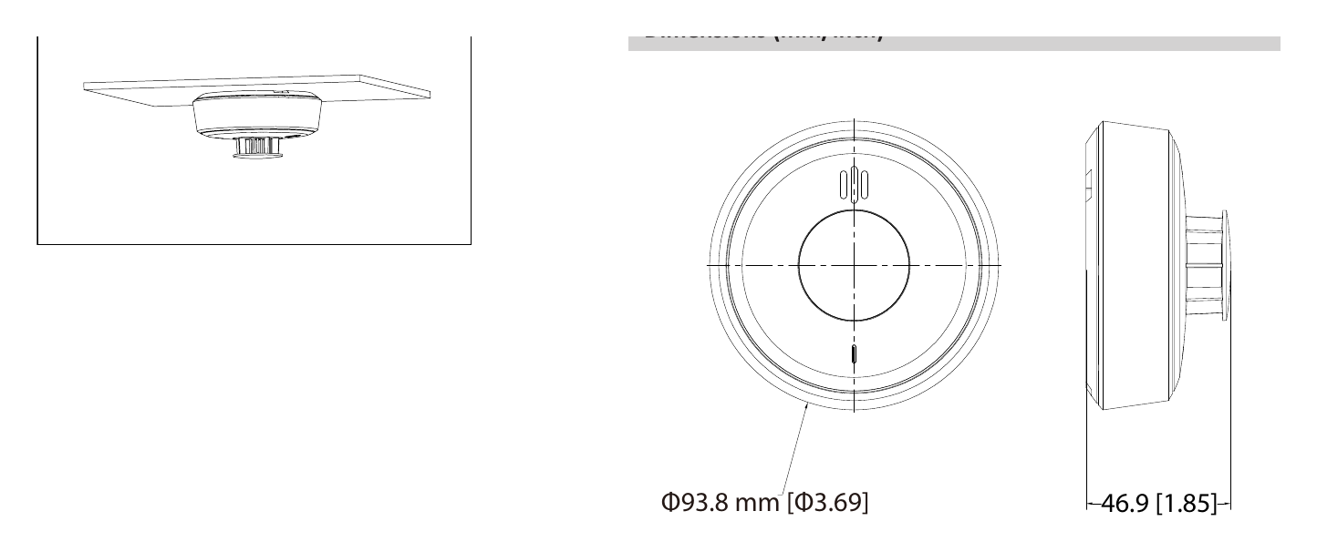 HY-HT10A 外形尺寸圖 φ93.8mm × H46.9mm (φ3.69" × H1.85") Alarm|Unit: mm