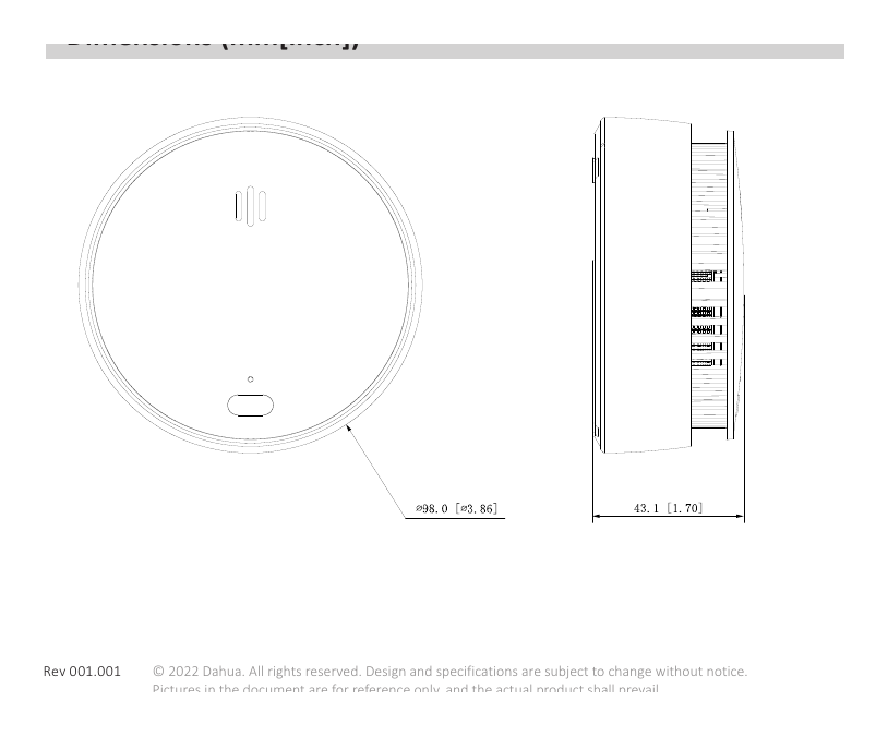 HY-SA21A-W2(868) 外形尺寸圖 φ98mm × H43.1mm (φ3.85" × H1.70")｜重量 140 g (0.30 lb)｜Unit: mm