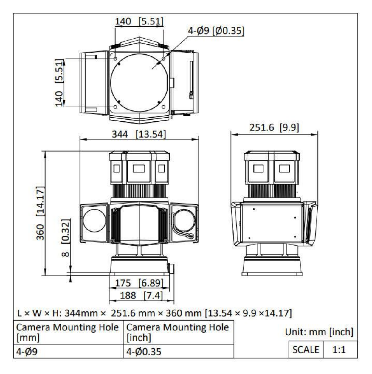 iDS-TCC446-HI 外形尺寸圖 344 mm × 251.6 mm × 360 mm (13.54" × 9.9" × 14.17") (L × W × H)｜重量 Approx. 11.3 kg (24.9 lb.)｜Unit: mm