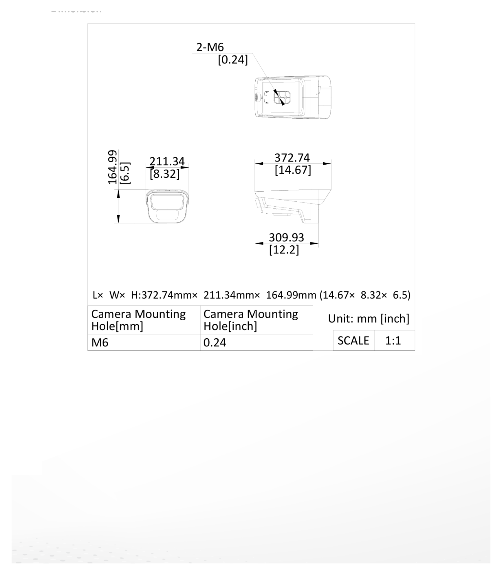 iDS-TCM441-HI 外形尺寸圖 373 mm × 212 mm × 165 mm (14.67" × 8.32" × 6.5") (L × W × H)｜重量 Approx. 2.9 kg (6.40 lb.)｜Unit: mm