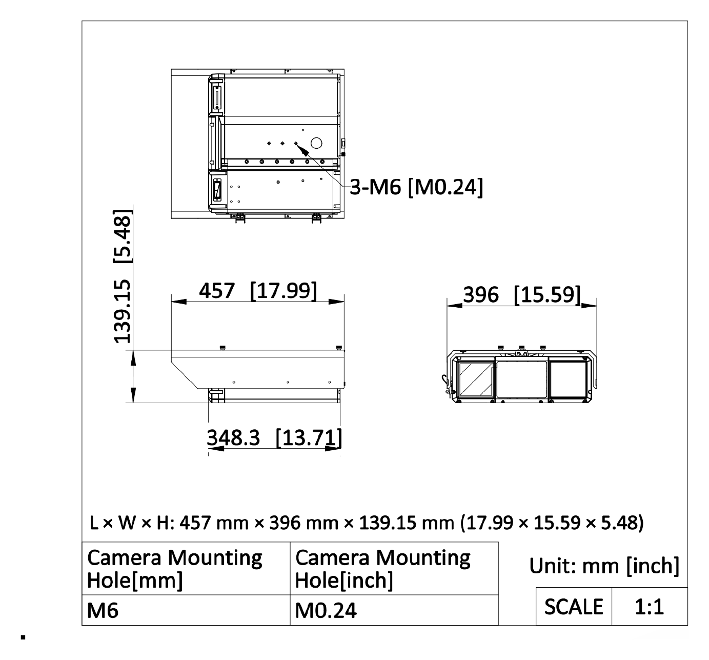 iDS-TCV507-HER 外形尺寸圖 457 mm × 396 mm × 139.15 mm (17.99" × 15.59" × 5.48") (L × W × H)｜重量 Approx. 8.13 kg (17.9 lb.)｜Unit: mm