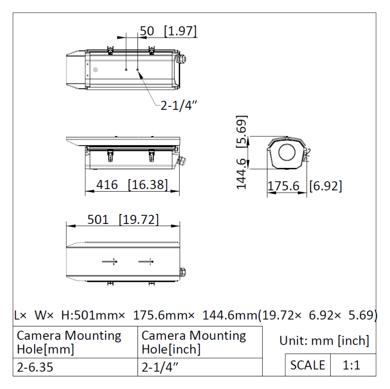 iDS-TCV900-HI 外形尺寸圖 配):501.0 mm × 175.6 mm × 144.6 mm (19.72" × 6.92" × 5.69") (L × W × H) iDS-TCV900-HI/1140(AF)(海外标配),iDS-TCV900-HI/25(海外标