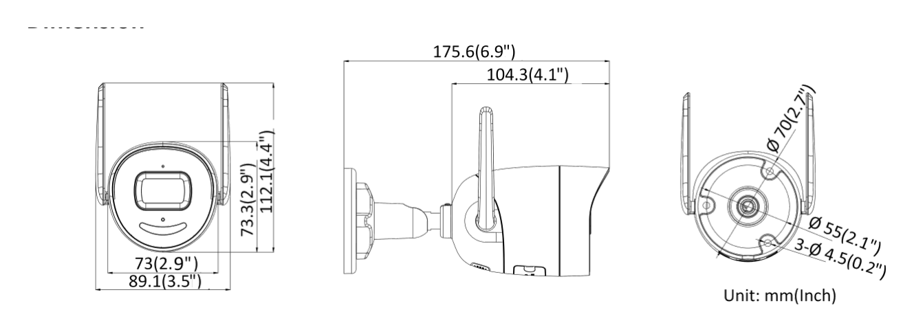IPC-B120HA-D/W(W) 外形尺寸圖 175.6 mm × 73 mm × 89.1 mm (6.9