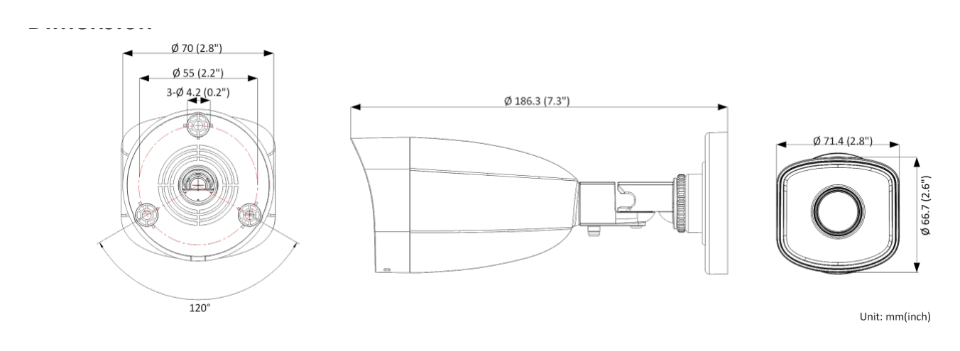 IPC-B121H(-M) 外形尺寸圖 186.3 mm × 71.4 mm × 66.7 mm (7.3