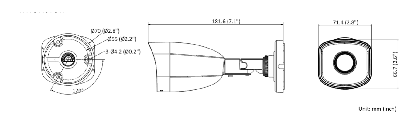 IPC-B140H(-M) 外形尺寸圖 181.6 mm × 71.4 mm × 66.7 mm (7.1