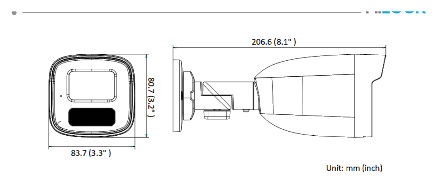 IPC-B420H 外形尺寸圖 83.7 mm × 80.7 mm × 206.6 mm (3.3