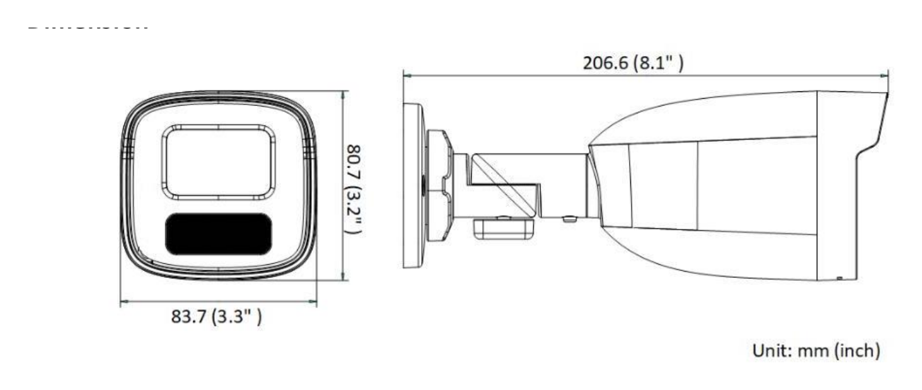 IPC-B420HA-LU 外形尺寸圖 83.7 mm × 80.7 mm × 206.6 mm (3.3