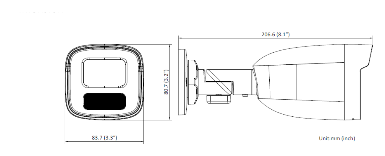 IPC-B449HA 外形尺寸圖 83.7 mm × 80.7 mm × 206.6 mm (3.3