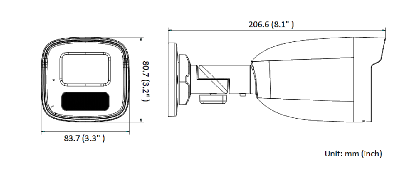 IPC-B480H 外形尺寸圖 83.7 mm × 80.7 mm × 206.6 mm (3.3