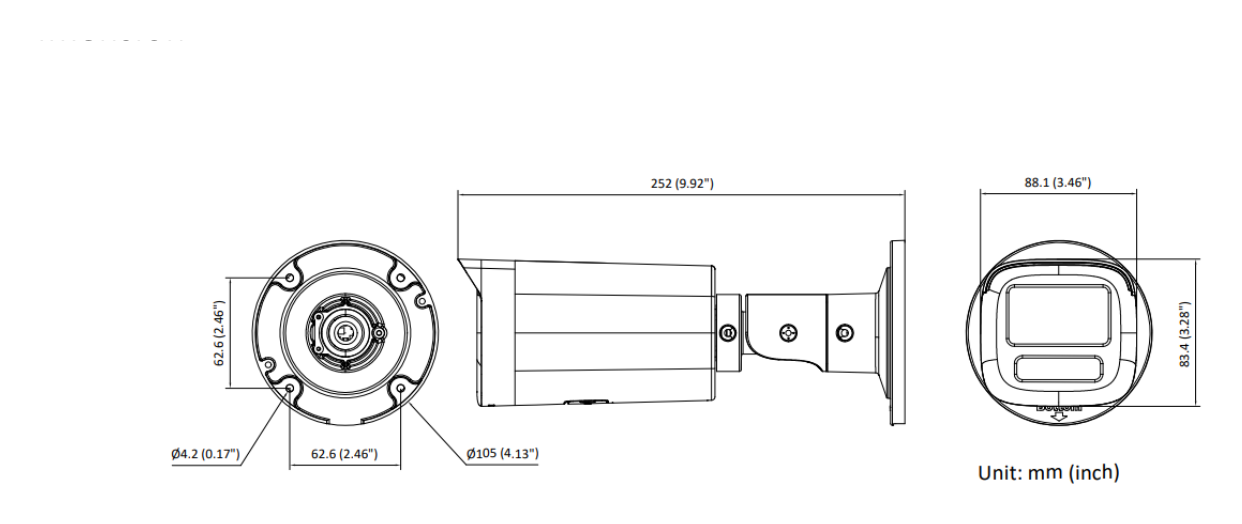 IPC-B620HA-LZU 外形尺寸圖 Ø 105 mm × 252 mm (Ø 4.13