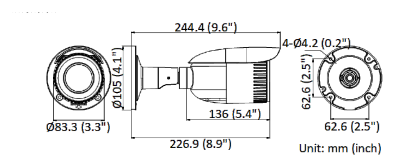 IPC-B620HA-Z 外形尺寸圖 Ø 105 mm × 244.4 mm (Ø 4.1
