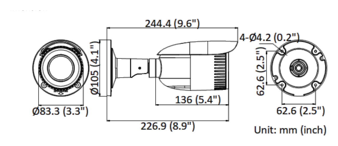 IPC-B640HA-Z 外形尺寸圖 Ø 105 mm × 244.4 mm (Ø 4.1