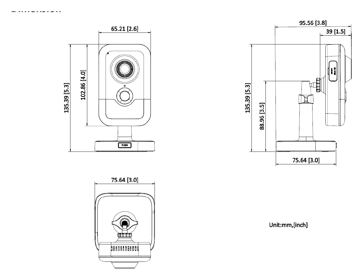IPC-C340HA-D/W(W) 外形尺寸圖 102.9 mm × 65.2 mm × 32.9 mm (4.1