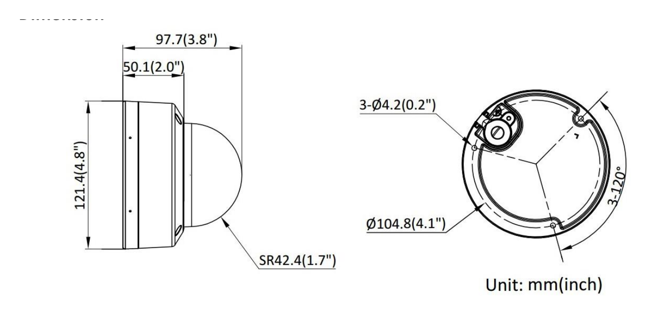 IPC-D140HA-LU 外形尺寸圖 Ø 121.4 mm × 97.7 mm (Ø 4.8