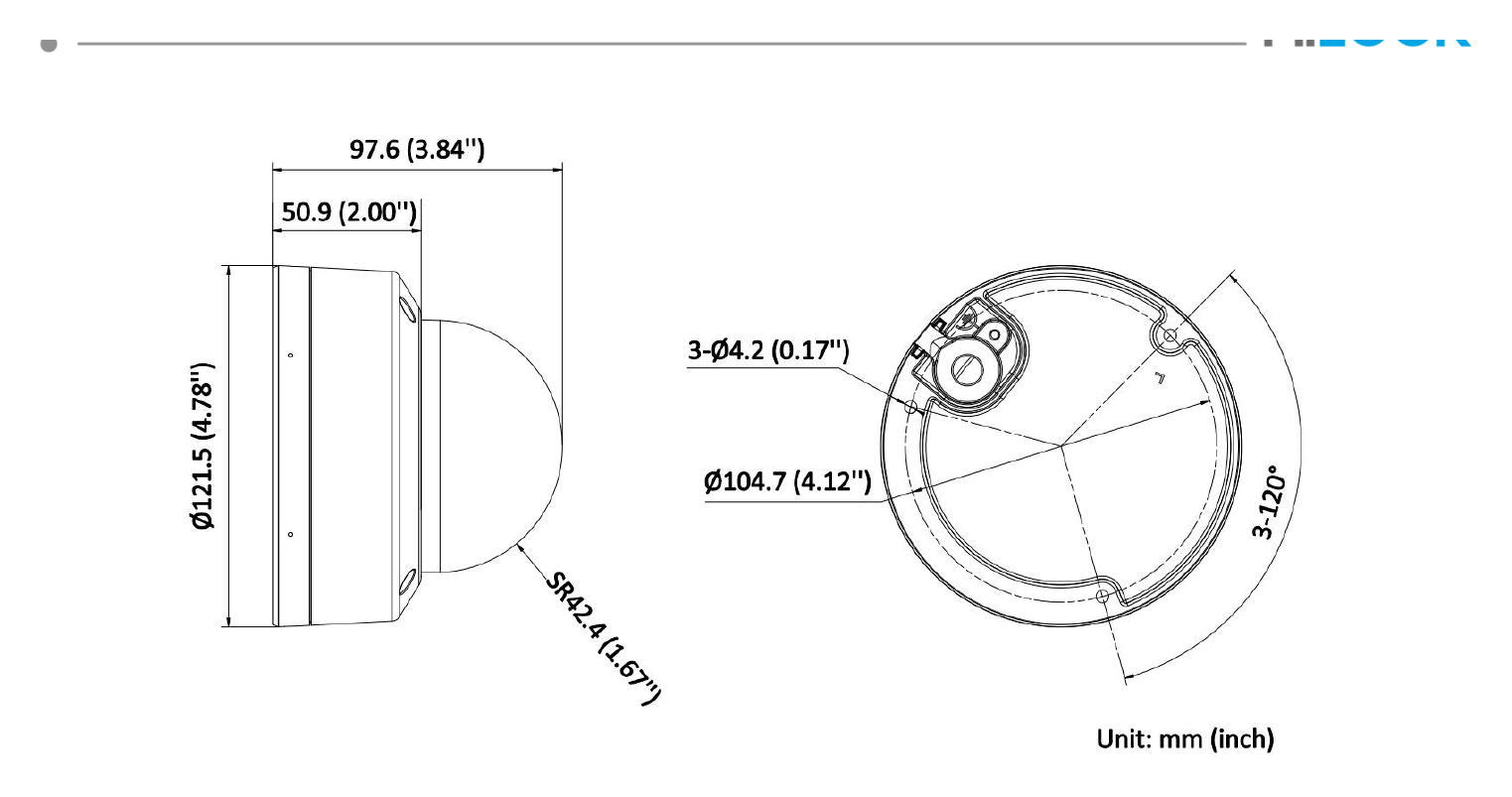 IPC-D149HA-LU 外形尺寸圖 Ø 121.5 mm × 97.6 mm (Ø 4.78