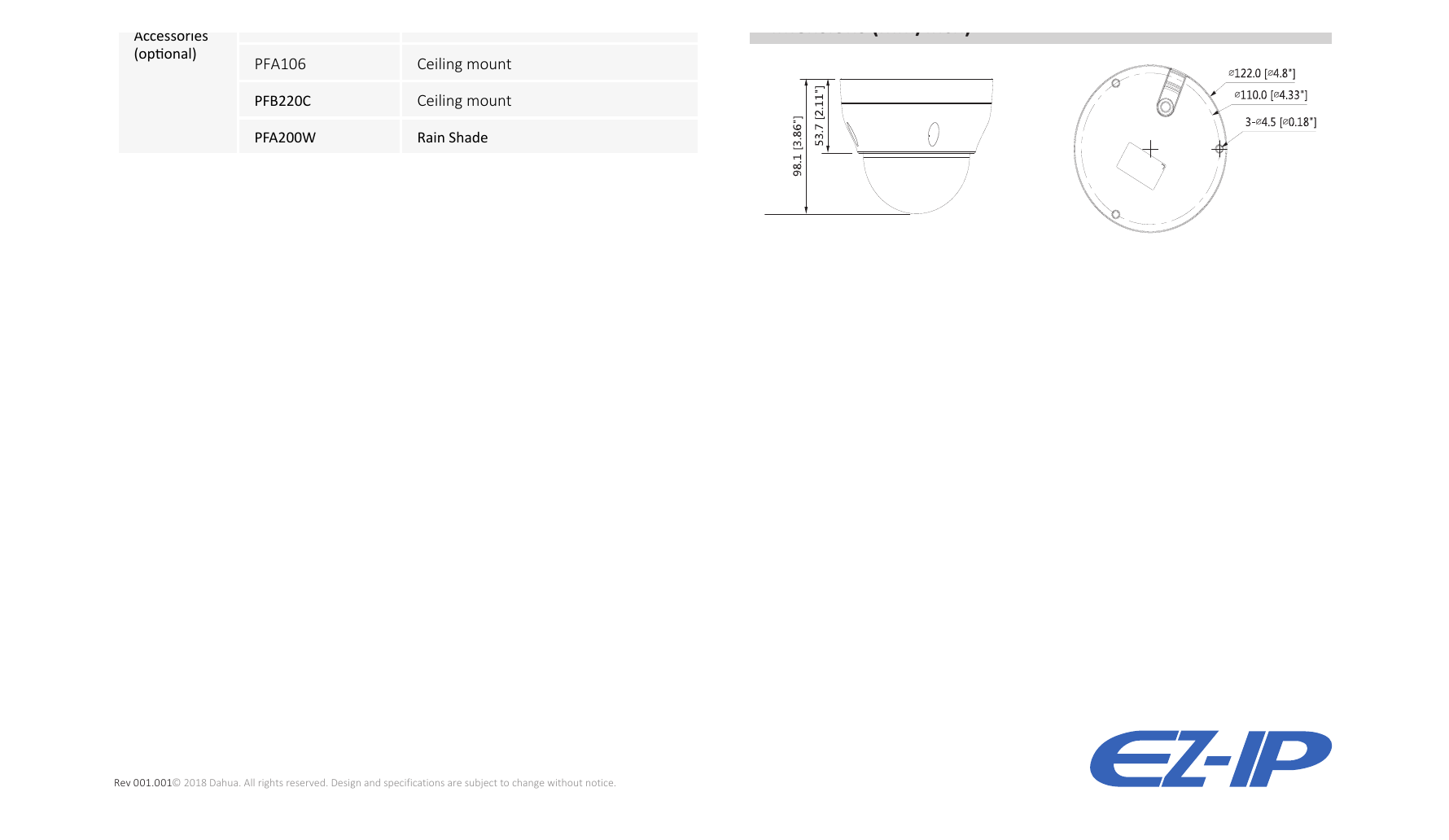 IPC-D2B40-ZS 外形尺寸圖 Φ122mm × 98.1mm (4.8" x3.86")｜Unit: mm