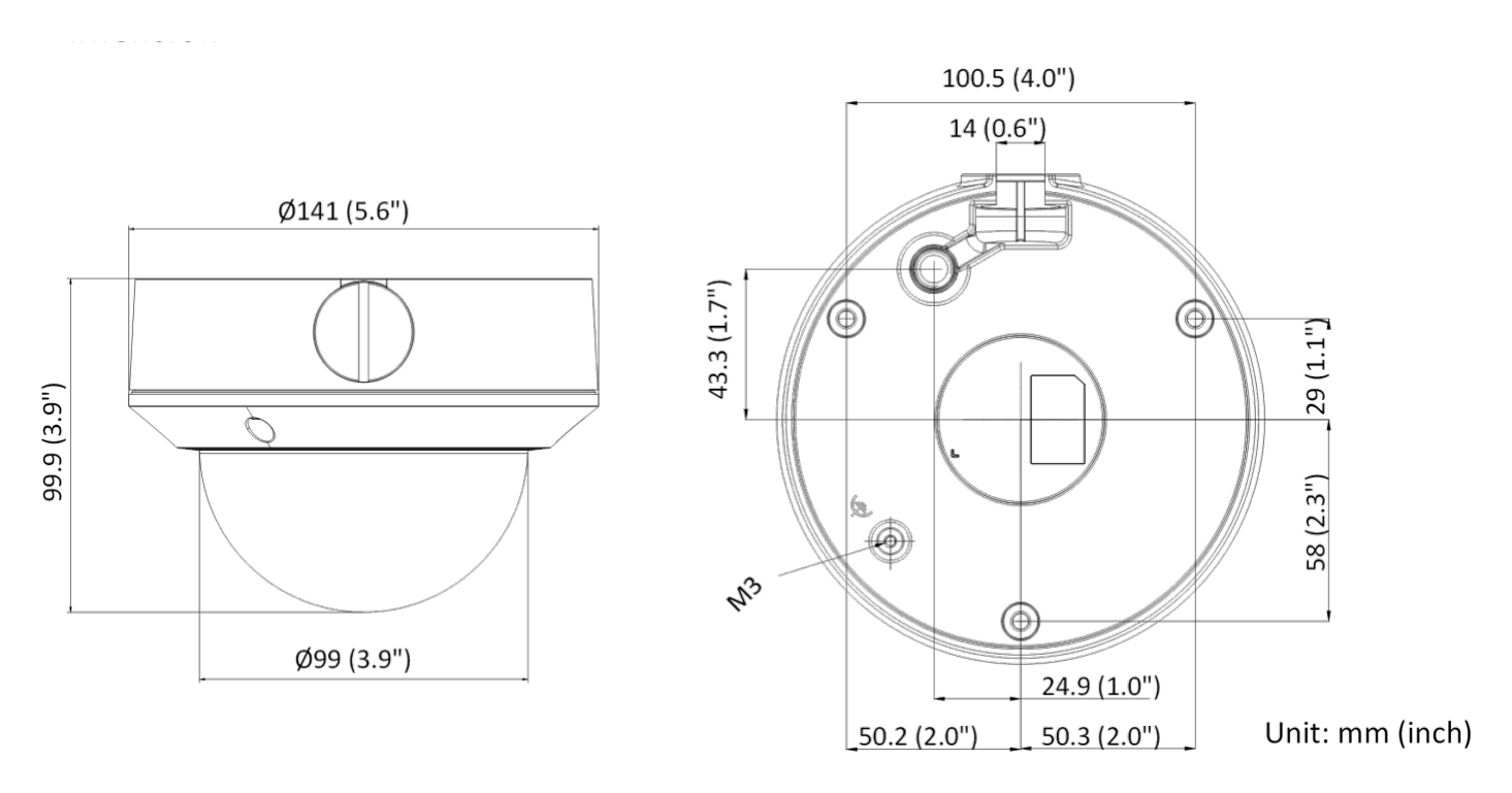 IPC-D640HA-Z 外形尺寸圖 Ø 141 mm × 99.9 mm (Ø 5.6