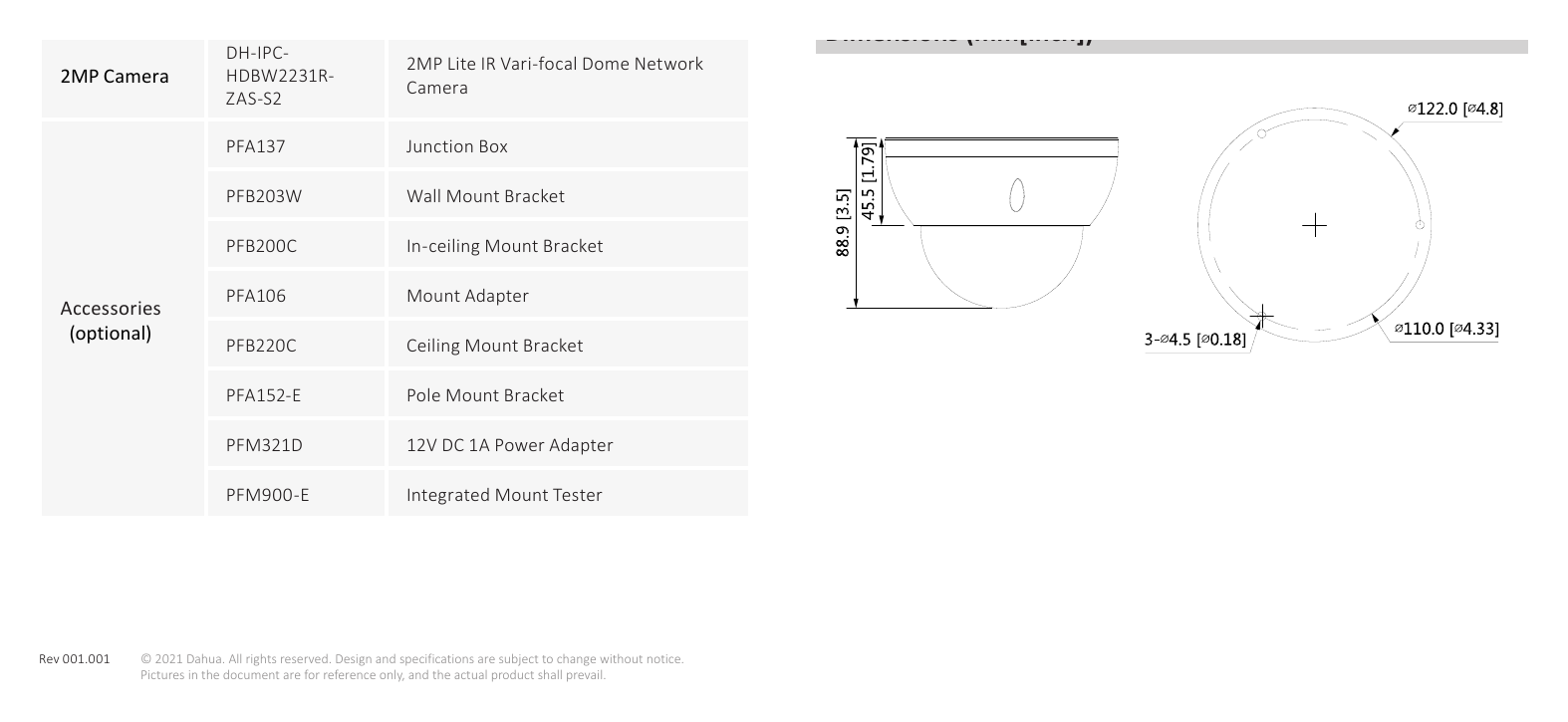 IPC-HDBW2231R-ZAS-S2 外形尺寸圖 詳見圖示｜Unit: mm